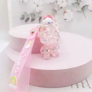 Crystal Bear Keychain with Pink Strap Kawaii